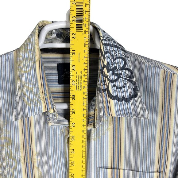 Tommy Bahama Mens L Indigo Palms Striped Front Back Graphic Button Up Shirt - Picture 10 of 15